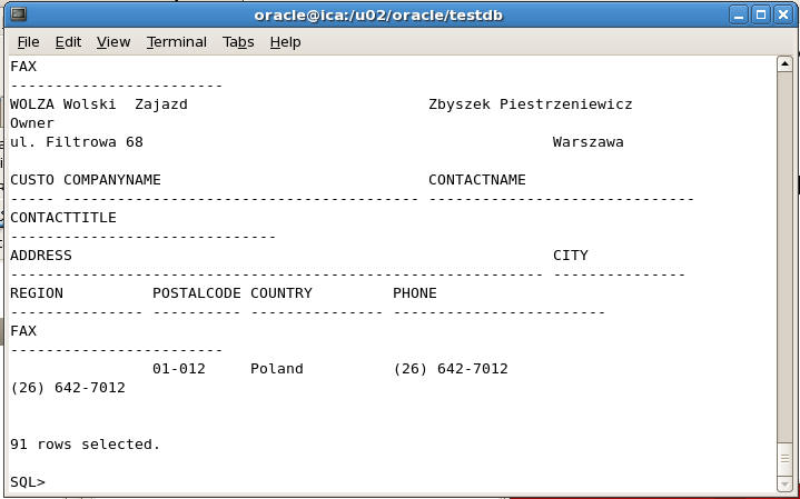 sqlplus output